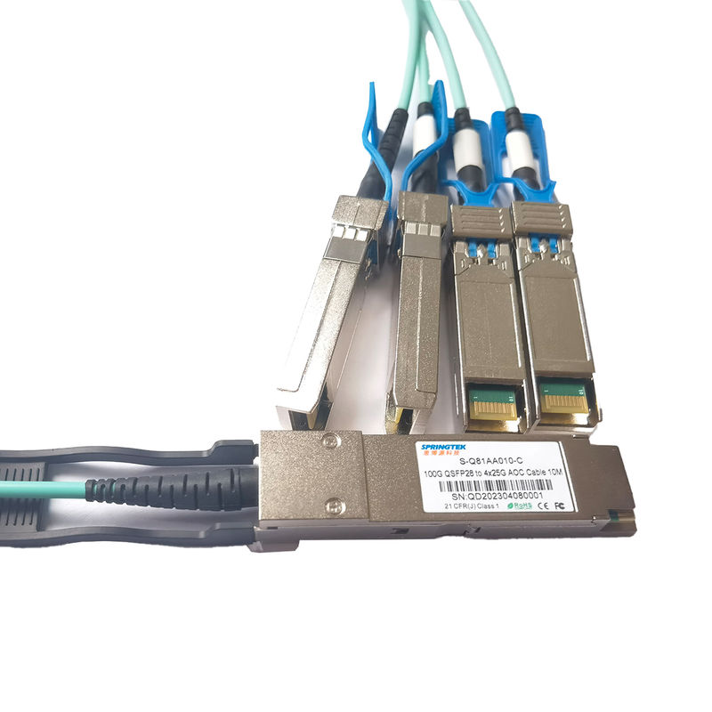 100G QSFP28 στο ενεργό οπτικό καλώδιο ξεμπλοκαρίσματος 4x25G SFP28   10m 20m καλώδιο πομποδεκτών AOC 100Gbase