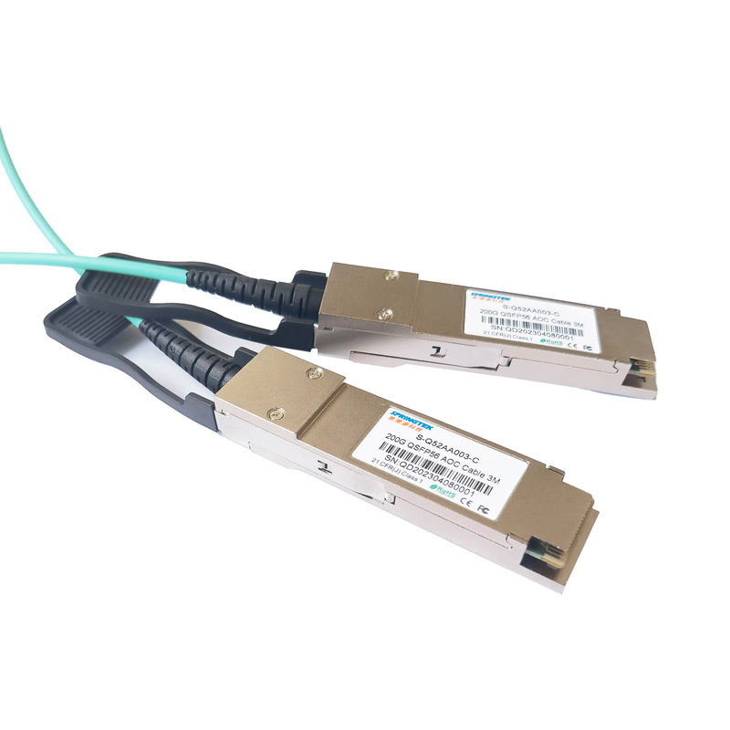 200G QSFP56 σε QSFP56 ενεργός χρήση σκοινιού μπαλωμάτων ινών οπτικών καλωδίων AOC OM3 οπτική για τον εξοπλισμό κέντρων δεδομένων